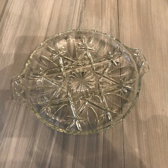 Heavy Glass Divided Serving Plate With Handles - Picture 1 of 2